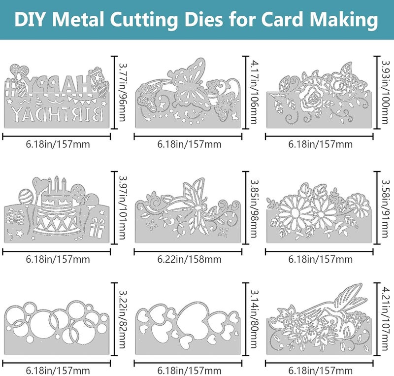 twinklemon 9PCS Die Cuts for Card Making Metal Cutting Dies Flower Butterfly Dragonfly Bird Bubbles Love Heart Happy Birthday Cake Cutting Embossing Stencil Template DIY Paper Cards Album Decoration - Image 2